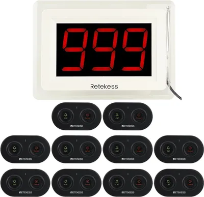 Immagine prodotto di Retekess T114-TD036 Sistema di chiamata Pager, sistema cercapersone wireless per anziani, cancellazione delle chiamate a 2 numeri, 6 messaggi vocali, 6 modalità di lavoro per cliniche ospedaliere