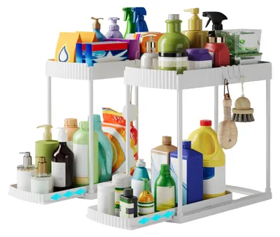 Ausziehbarer Keukenorganizer, 2er-Set, Weiß, 37x20x37 cm