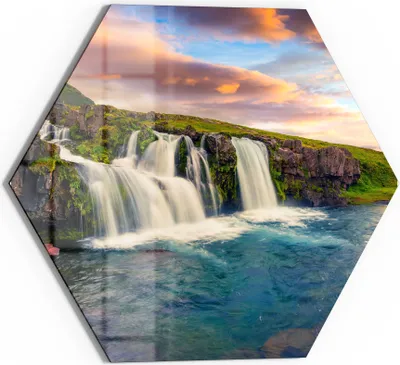 Produktbild von DEQORI Glasbild Echtglas 40x35 cm 'Kirchberg Wasserfall' Wandbild Bild modern Deko