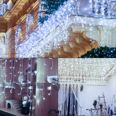 Obrázek produktu pro Jiubiaz 10m 200 LED Icicle vánoční světelný řetěz světlo opona strana IP44 venkovní vnitřní studená bílá