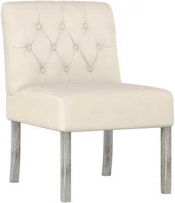 Produktbild von Armsessel ohne Armlehnen in Leinenoptik mit Knopfheftung, 48 x 64 x 72 cm, modernes Design mit Massivholzbeinen für Wohnzimmer, Schlafzimmer, Büro und Balkon