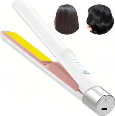 Produktbild von Kabelloser Mini Glätteisen & Lockenstab 2-in-1, Reise Haarglätter, Keramikbeschichtung, Ionenpflege, 3-Stufen Temperatur, USB-C