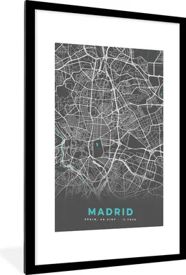 Produktbild von MuchoWow® Gerahmtes Poster Madrid - Blau - Karte - Stadtplan 60x90 cm - Poster mit Schwarzem Bilderrahmen Wandposter Rahmen Foto Bilder - Dekoration - Wandposter Wohnzimmer - Hochwertig