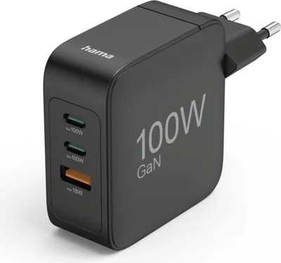 Image de Chargeur rapide, GaN, 2 USB-C, 1 USB-A, PD, 100 W, noir