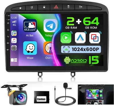 Imagen del producto de Radio para coche Android de 9 pulgadas, compatible con Peugeot 308 y 408, con CarPlay inalámbrico, WiFi, GPS y cámara de visión trasera