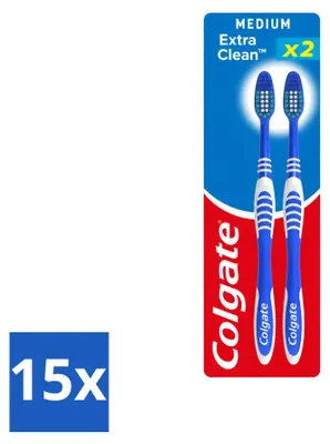 Imagen del producto de 15 cepillos de dientes Colgate Extra Clean, tamaño medio, pack económico, 15 unidades