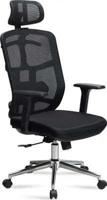 Productafbeelding van AMSTYLE bureaustoel, zwart, met mesh-bekleding. Bureau stoel geschikt tot 120 kg, met hoofdkussen. Draaistoel, in hoogte verstelbaar, met lendensteun, bekleed met stof