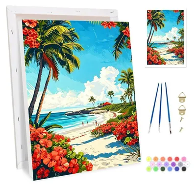 Immagine prodotto di Kit per dipingere per numeri con cornice, adatto agli adulti, include tela da 20x30 cm, colori acrilici, pennelli e cavalletto in legno