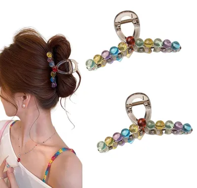 Immagine prodotto di INF Clip per capelli grandi sfere di cristallo multicolore 2 pezzi — Clip a artiglio in policarbonato per festa e styling quotidiano