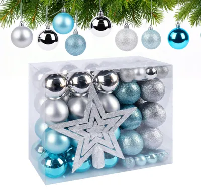 Weihnachtskugeln 69-tlg. Blau Silber mit Stern