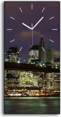 Produktbild von Wandkunst Leinwand Bild Uhr 30x60 Gemälde Stadt Gebäude Fluss Brücke Nacht - weiße Hände