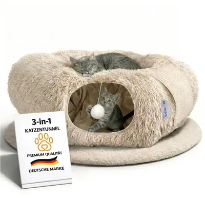 Produktbild von buddypaws® Katzentunnel 3-in-1 | Plüsch Katzenbett & Sisal Kratzmatte