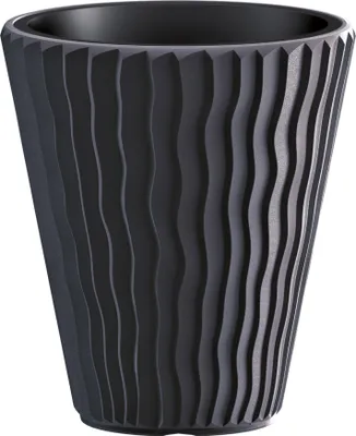 A dark gray, textured planter pot.