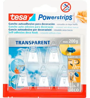 Produktbild von Tesa Powerstrips Deco Haken transparent 200g 5 Stück 58900