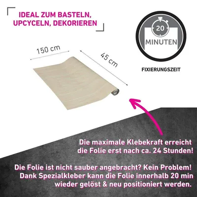 Produktbild von Venilia Dekorfolie Klebefolie Ahorn glänzend abwischbar selbstklebend 45 cm x 1,5 m
