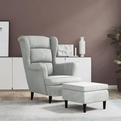 Produktbild von vidaXL Křeslo Wing Chair s taburetem Light Grey Velvet
