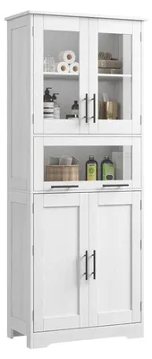 Immagine prodotto di Armadio alto da 170 cm - Mobiletto per bagno o cucina - Armadio autoportante in legno con ante - Ripiani interni regolabili - Design moderno - Bianco