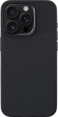 A black iPhone case with a camera bump is shown from the back.