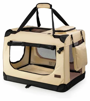 Produktbild von lionto Hundetransportbox, Faltbar, für Reise & Auto, 82x58x58 cm, Beige