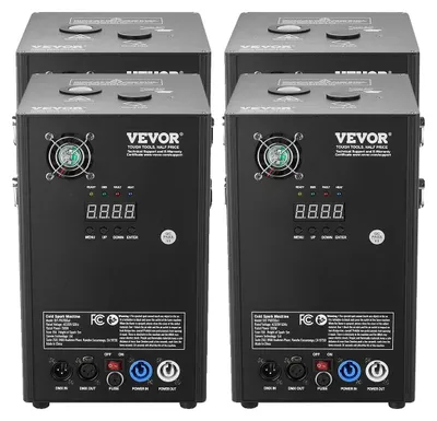Immagine prodotto di VEVOR 4x Macchina per scintille 700 W Macchina pirotecnica Macchina per fuochi d'artificio in lega di alluminio Controllore DMX Regolabile 2-5m Macchina per scintille fredde 7 minuti per ricarica Ideale per matrimoni, spettacoli DJ, feste