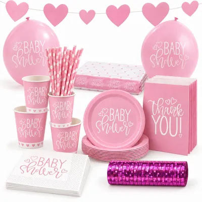 Produktbild von Baby Shower Herzen rosa Party Deko Set Mädchen