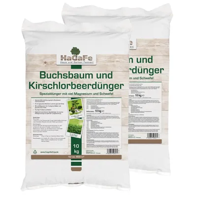 Produktbild von HaGaFe Buchsbaumdünger, 2 x 10 kg, Kirschloorbeerdünger, Spezialdünger für Immergrüne mit viel Magnesium und Langzeitwirkung
