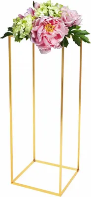 Zdjęcie produktu dla Geometryczny stojak na kwiaty – stojak kolumnowy na wazon – prostokątny – wolnostojący – 28×28×80 cm – nośność 5 kg – żelazo + akryl – złoty