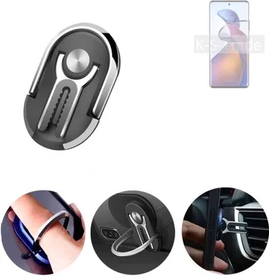 Produktbild von K-S-Trade 3in1 Smartphone-Ring Handy-Ring kompatibel mit Motorola Edge 30 Fusion Fingerhalterung  Handyring Tischständer Lüftungsgitter-Halterung