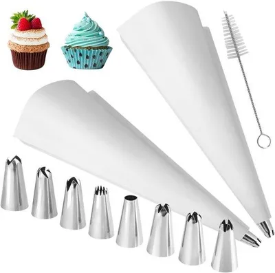 Obrázek produktu pro Opakovaně použitelný zdobící sáček, 35 cm, 8 nerezových trysek, zdobení dortů