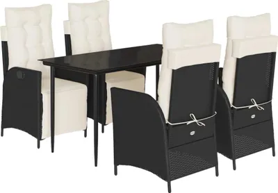 Obrázek produktu pro vidaXL 5dílný zahradní jídelní set s polštáři Black Poly Rattan