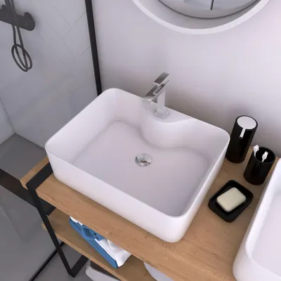 Produktbild von Rechteckiges Aufsatzwaschbecken aus Keramik – 48 x 37 x 13,5 cm – Rechteckig
