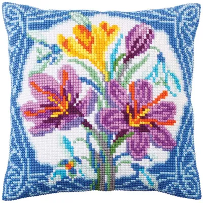 Produktbild von Collection D'Art: Kreuzstich-Set für Kissen "Krokus", vorgedruckt, Leinenstoff, 5, 40x40 cm