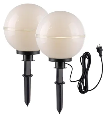 Immagine prodotto di JUST LIGHT Lampada da giardino a sfera, set da 2 con picchetto, bianca, resistente agli spruzzi d'acqua; per giardino, terrazza, balcone e spazi esterni