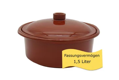 Produktbild von Ton-Cocotte mit Deckel - 1,5 Liter– Glasierter Schmortopf für Glaskeramik, Gas, Ofen & Grill – Mediterraner Tontopf