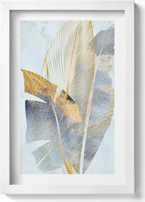Produktbild von Glamour-Bananenblätter mit Gold– Wandbild mit Rahmen – Gerahmtes Bild  – Wanddekoration – 20x30 cm – Weiß
