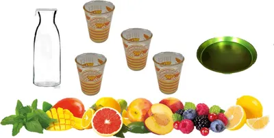 Produktbild von Karaffe mit Deckel 1 Liter + Glas 270ml 4er Drinkgläser Set + Metall
