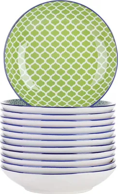 Produktbild von Vancasso Suppenteller Porzellan, Maracon 12 teilig Tiefteller bunt, Ø 21,5 cm, Füllmenge 600 ml Geschirr Tellerset Suppenschalen
