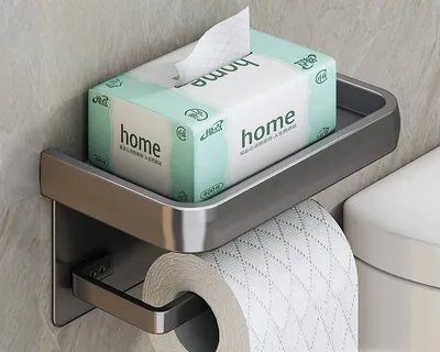Produktbild von ["Toilettenpapierhalter, mit 2 Befestigungsoptioneund Aluminium Ablage, Wandmontage, Kein Bohren, Grau , 183 mm"],