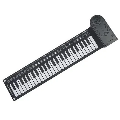 Produktbild von 49-Tasten Rollpiano mit Lautsprecher,Tragbares faltbares Silikon-Keyboard für Kinder & Anfänger, Lernklavier, Schwarz