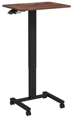 Image de Bureau réglable en hauteur (assis/debout) sur roulettes | Couleur : Brun rustique, Noir | Dimensions : 48 x 65 x 68-108 cm