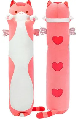 Image de Peluche en forme de chat, 50 cm, rose, coussin en peluche pour enfants et adultes
