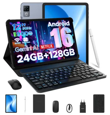Zdjęcie produktu dla Tablet DOOGEE U12 z systemem Android, 12-calowy, 24 GB pamięci RAM + 128 GB pamięci wewnętrznej, bateria 9000 mAh, wyświetlacz 90 Hz – zestaw zawiera: etui ochronne, klawiaturę Bluetooth, mysz Bluetooth, folie ochronne i rysik