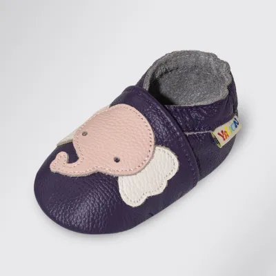 Produktbild von YALION Baby Krabbelschuhe weiches Leder rutschfest Elefant Dunkellila 18/19EU