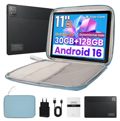 Produktbild von Tablet 11 Zoll, 30(3+27)GB RAM, 128 GB ROM erweiterbar auf 1 TB, 7800 mAh, Android 16, WiFi 6, mit Tasche
