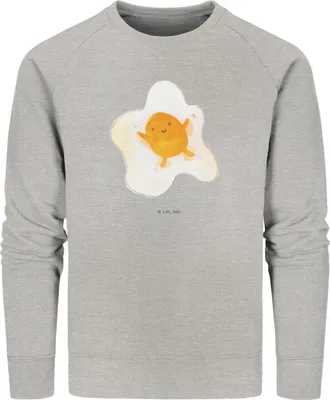 Produktbild von Mr. & Mrs. Panda Bio Baumwoll Pullover Spiegelei Ei Größe XXL - Heather Grey - Geschenk, Sweater, Lustige Sprüche, Sweatshirt, Tag, Schön, Liebe, Glücklich, Pulli