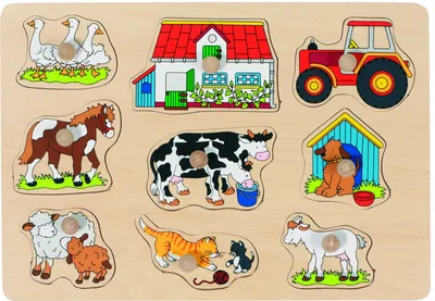 Image de Goki Houten Noppenpuzzel Boerderij, 9st.