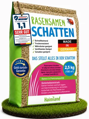 Produktbild von halmland Premium Schattenrasen Rasensamen schnellkeimend  2,5 kg = 100m² | dürreresistent, robust, tiefgrün