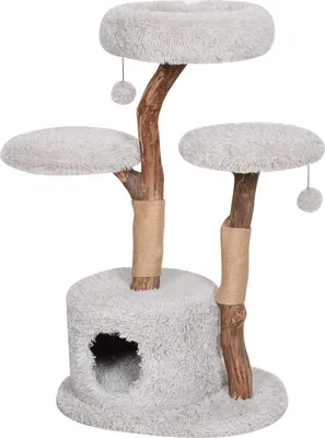 Zdjęcie produktu dla Drapak dla kota Dehner Premium Lovely Climb up & switch off, ok. 110 x 60 x 45 cm, drewno/plusz/sizal, jasnoszary