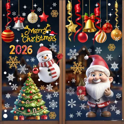 Obrázek produktu pro Samolepicí vánoční okenní nálepky, velké vánoční dekorace pro děti, motiv Santa Claus a Sněhulák, materiál PVC
