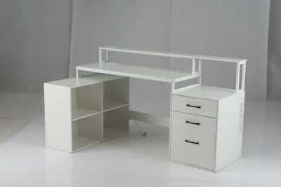 Obrázok produktu pre COSTWAY L-tvarový písací stôl, 166x90 cm Rohový písací stôl so zásuvkami, priehradkou na dokumenty, policou, zásuvkami, stojanom na tlačiaren a monitor, rohový stôl